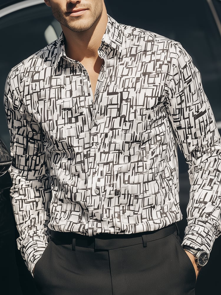 Camisa casual estampado de manga larga ejecutivo para hombre
