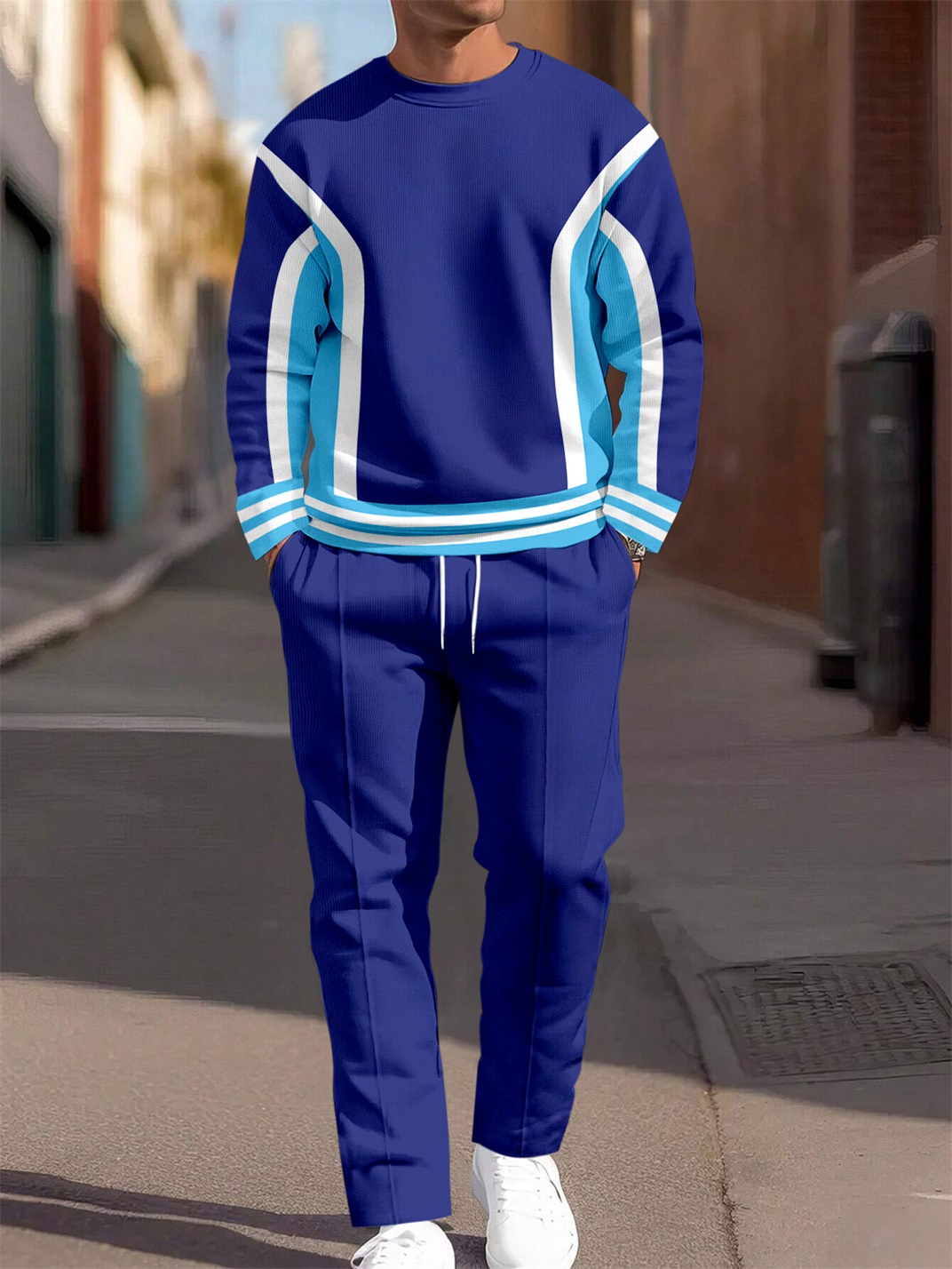 Simple en bloques de coloring Round Neck casual Sports Set 045 para hombre