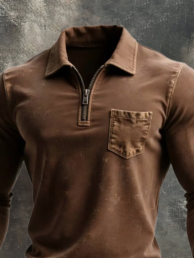 Camiseta vintage Washed de algodón de manga larga para hombre