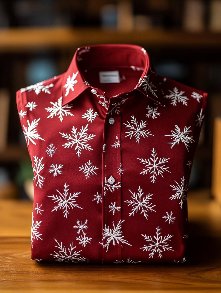 Camisa ejecutivo retro Christmas Snowflake estampado de manga larga para hombre