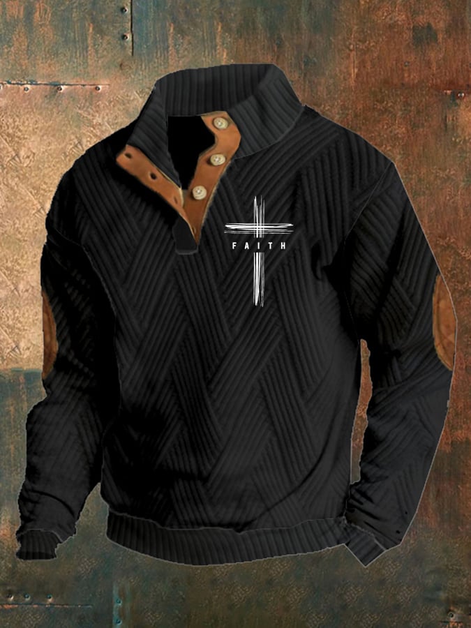 Sudadera retro Faith Design jacquard a cuadros Fabric casual para hombre