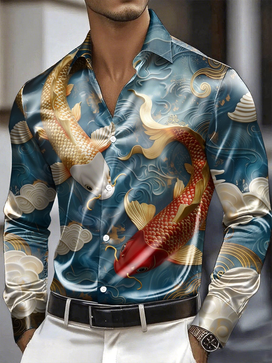 Camisa satén Luxe de manga larga con botones para hombre