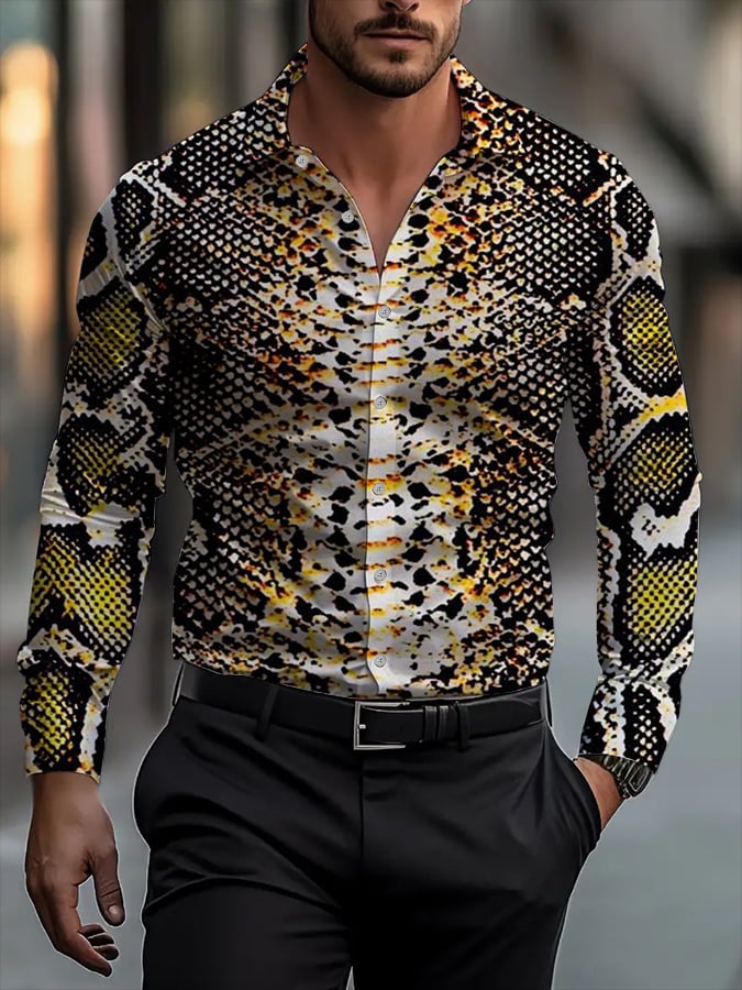 Camisa clásico ejecutivo Snakeskin de manga larga para hombre