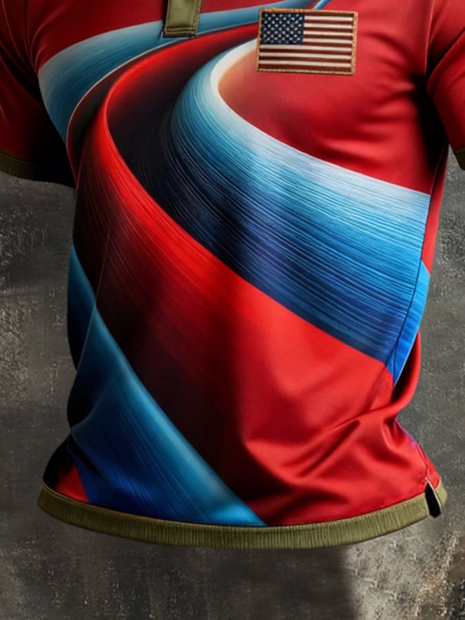 Retro Patriot en bloques de color Polo Collar de manga corta para hombre
