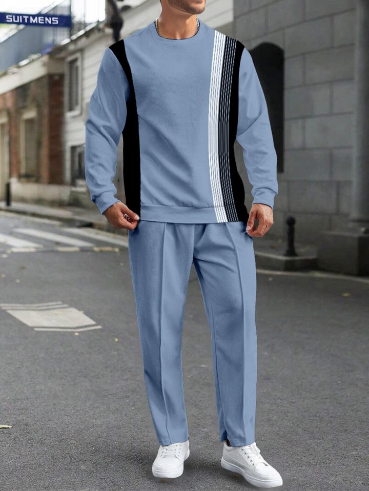 Colorblock Round Neck casual Sports Set 047 para hombre