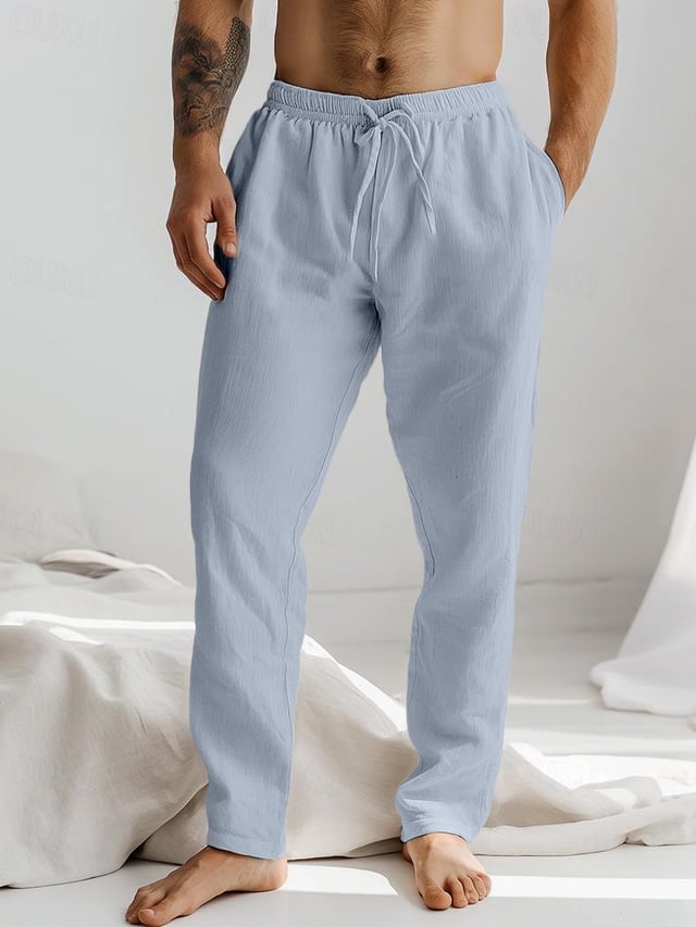 Pantalón Drawstring Elastic Waist Straight Comfortable And transpirable para exterior Vacation Beach Vacation casual para hombre