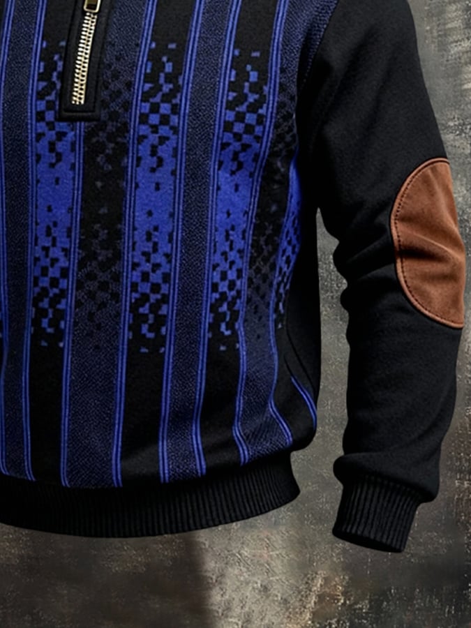 Sudadera retro en bloques de color estampado Color-Blocked con cierre para hombre
