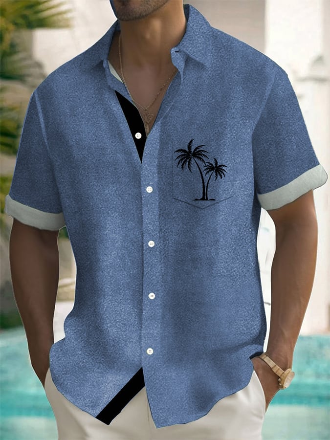 Camisa Hawaiian Resort Coconut Tree estampado Lapel para hombre