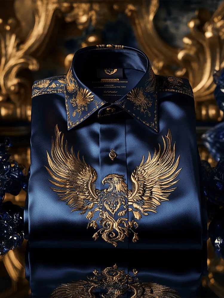 Camisa satén Luxe estampado de manga corta Button para hombre