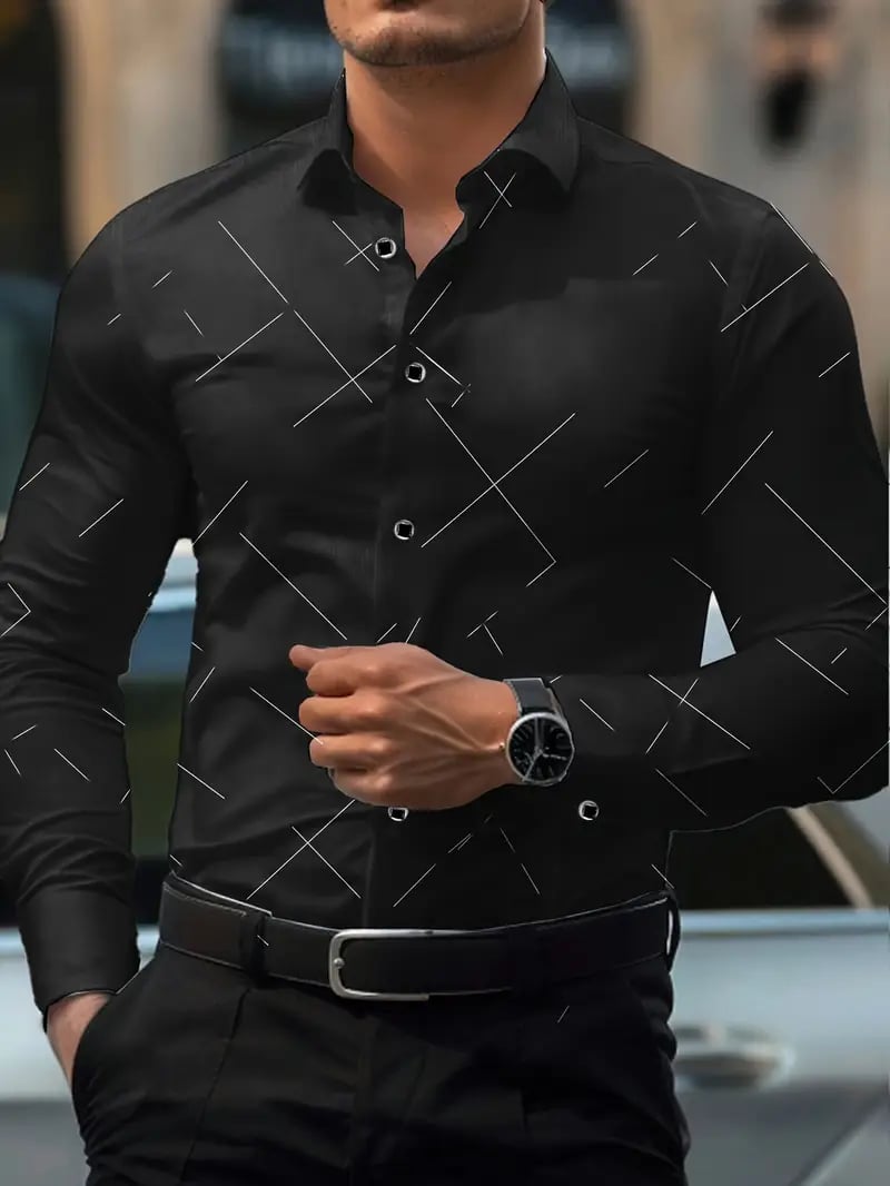 Camisa Street Style ejecutivo casual estampado de manga larga para hombre