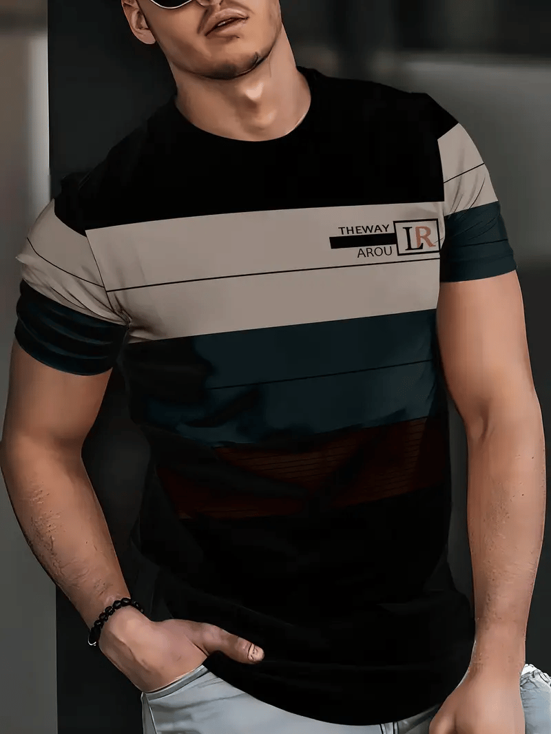 Camiseta ejecutivo rayas Logo estampado de manga corta para hombre