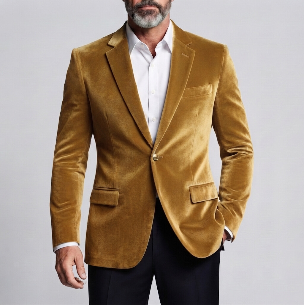 Saco formal de color sólido Velvet Notch Lapel One Button de corte entallado para hombre