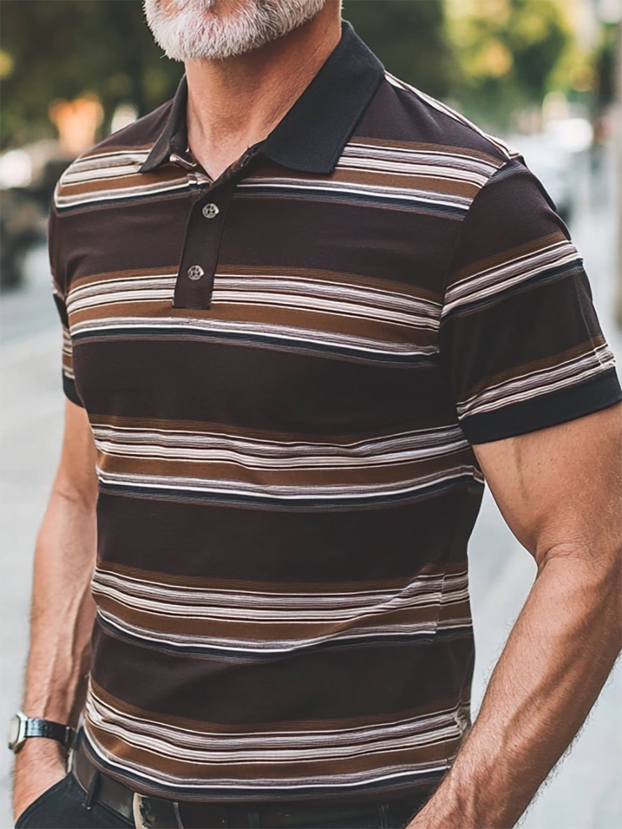 Camisa polo ejecutivo rayas con botones de manga corta para hombre
