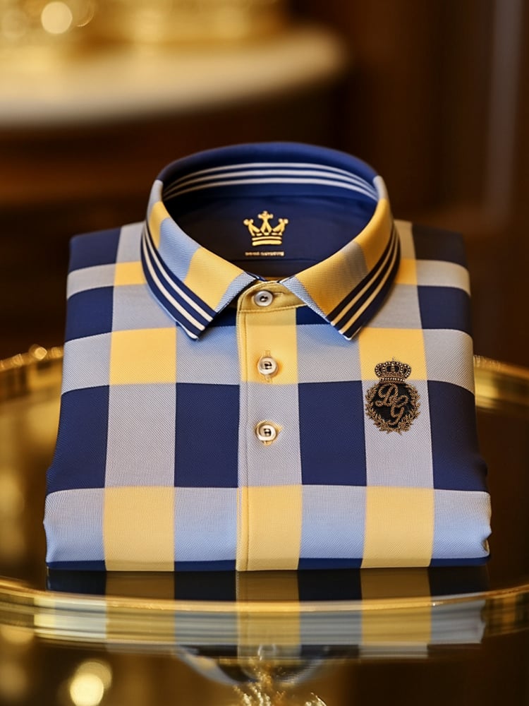 Camisa polo clásico ejecutivo Check Logo Button de manga corta para hombre