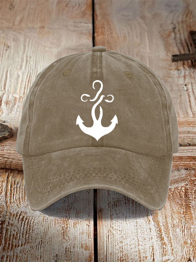 Unisex desgastado Washed de algodón "Anchor" Holiday casual estampado Hat