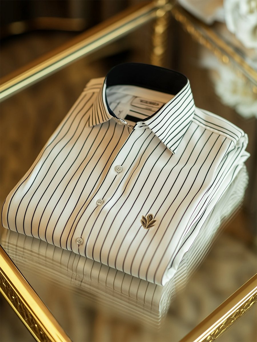 Camisa ejecutivo casual a rayas Logo estampado de manga larga para hombre