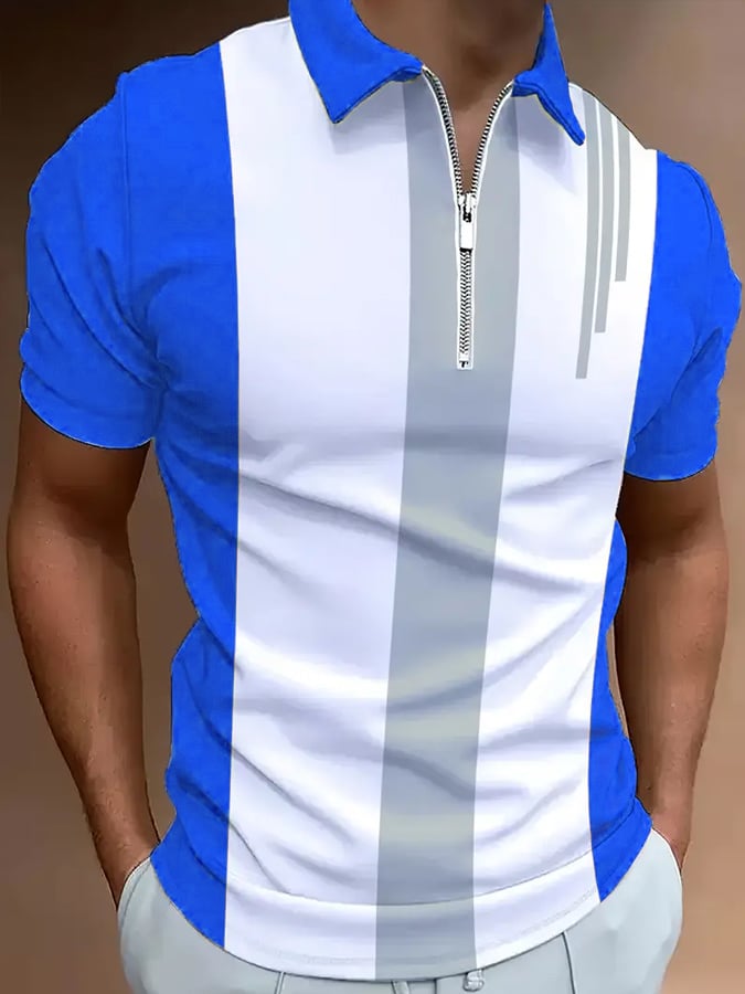 Camisa polo casual en bloques de color con cierre para hombre