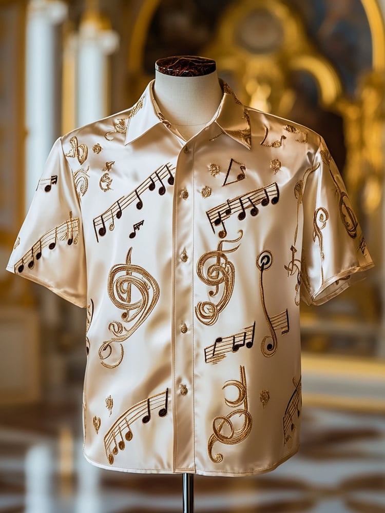 Camisa satén Luxe estampado de manga corta Button para hombre
