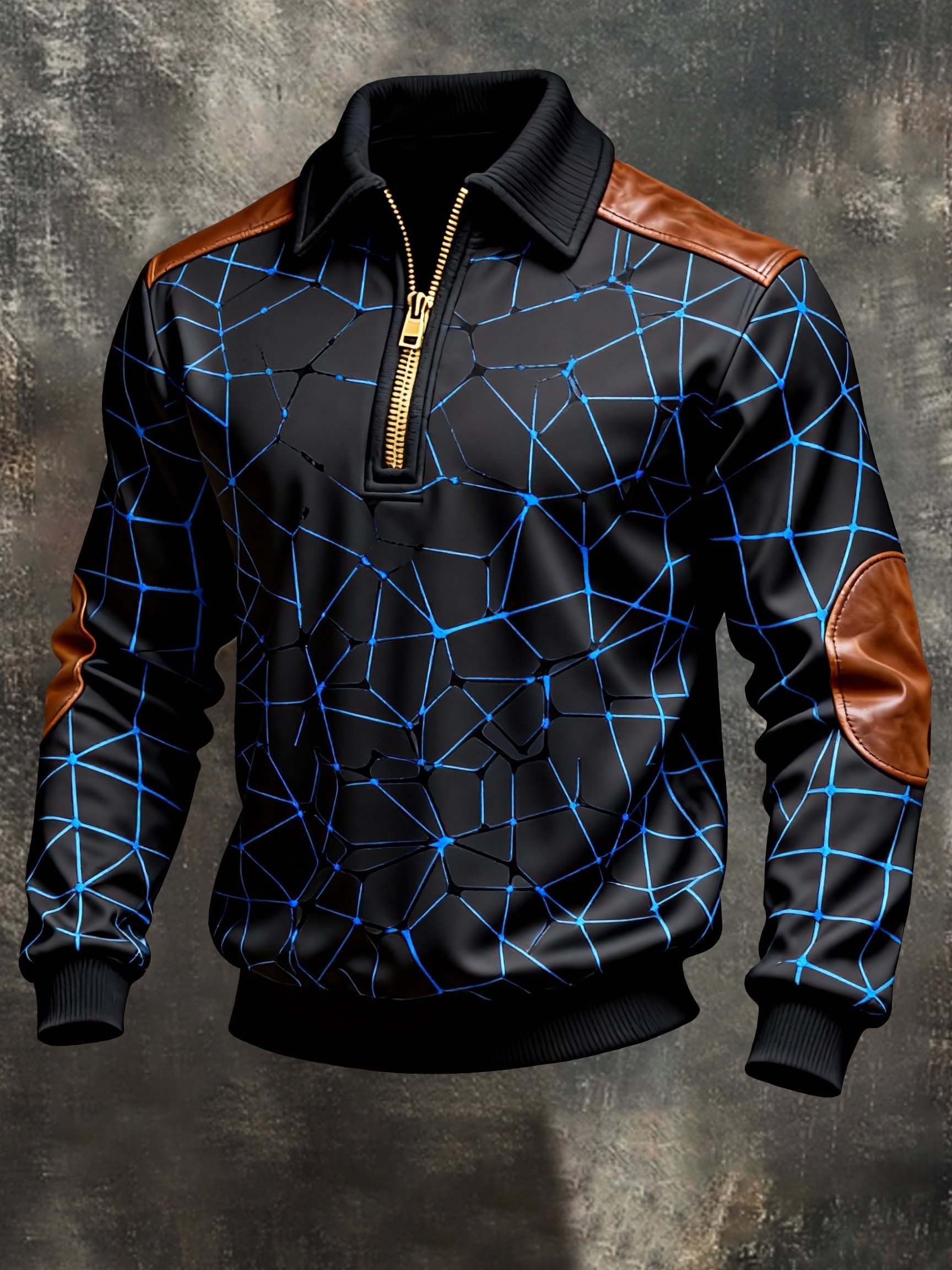 Sudadera vintage Color-Block estampado con cierre con gorrasucha para hombre