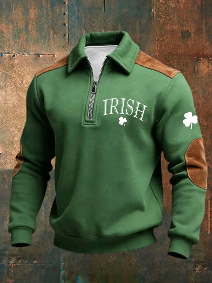 Sudadera St. Patrick's Day estampado casual cierre para hombre