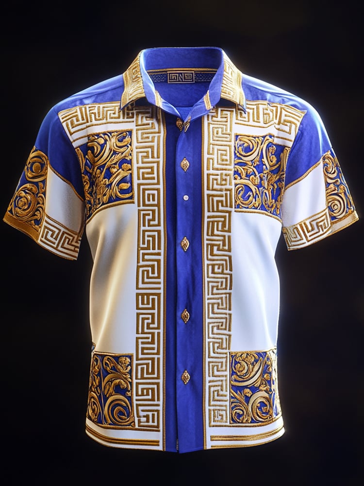 Camisa satén Luxe estampado de manga corta Button para hombre