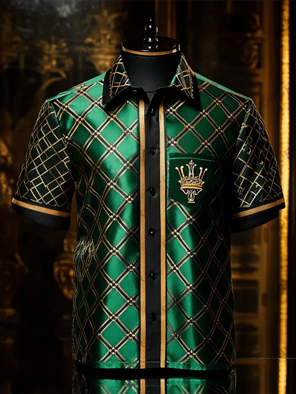 Camisa ejecutivo Luxe estampado de manga corta para hombre