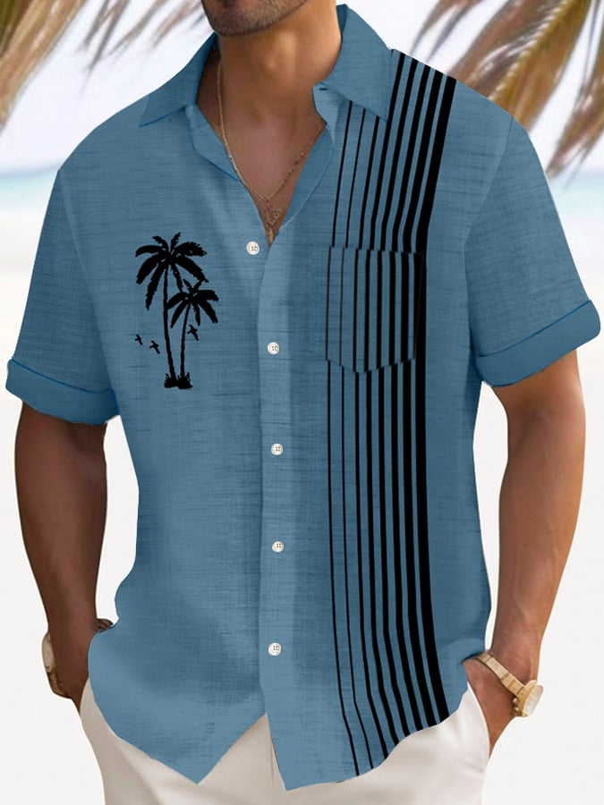 Camisa Art Hawaiian de manga corta Pockets para hombre
