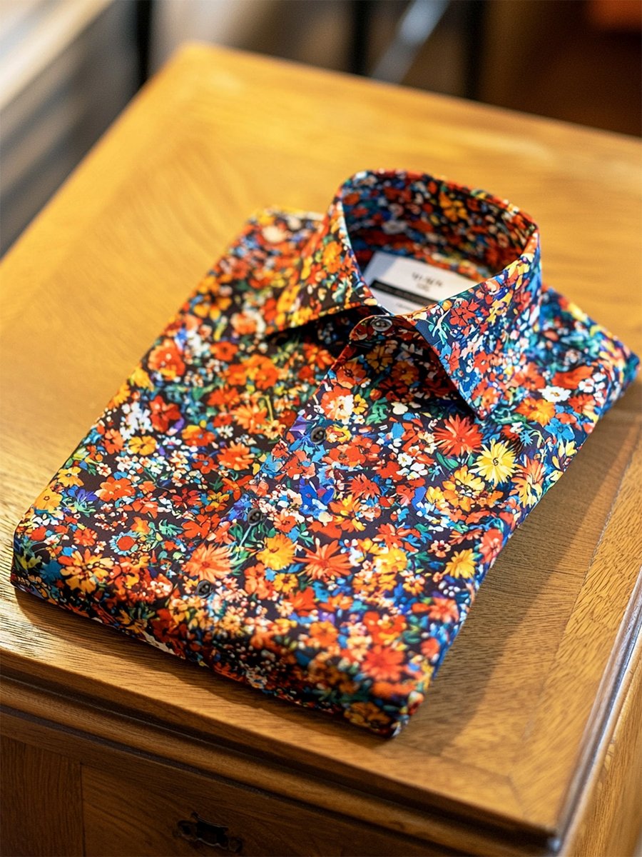 Camisa satén Luxe hawaiano estampado de manga corta Button para hombre