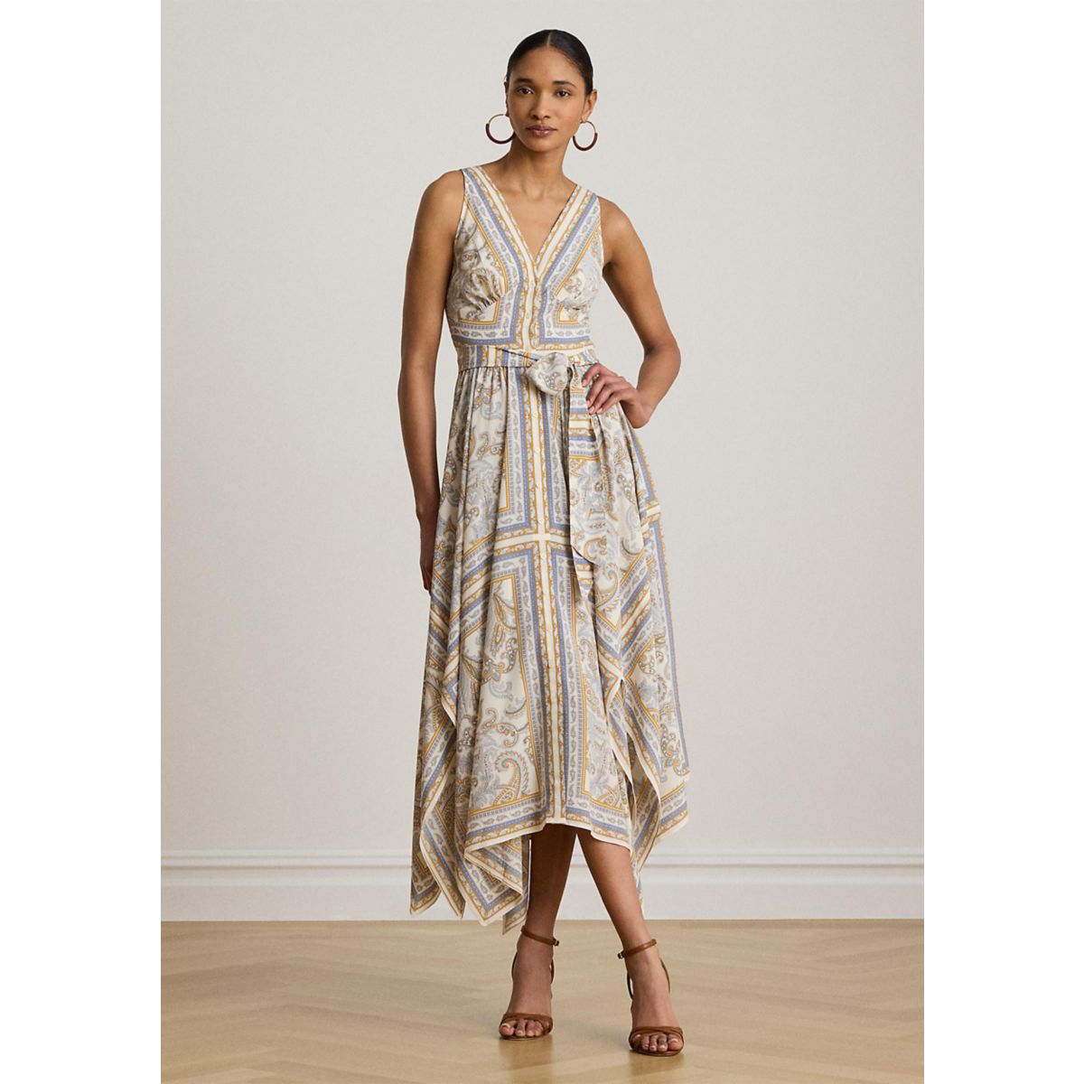 Petite Paisley Georgette Handkerchief-Hem Dress - 1