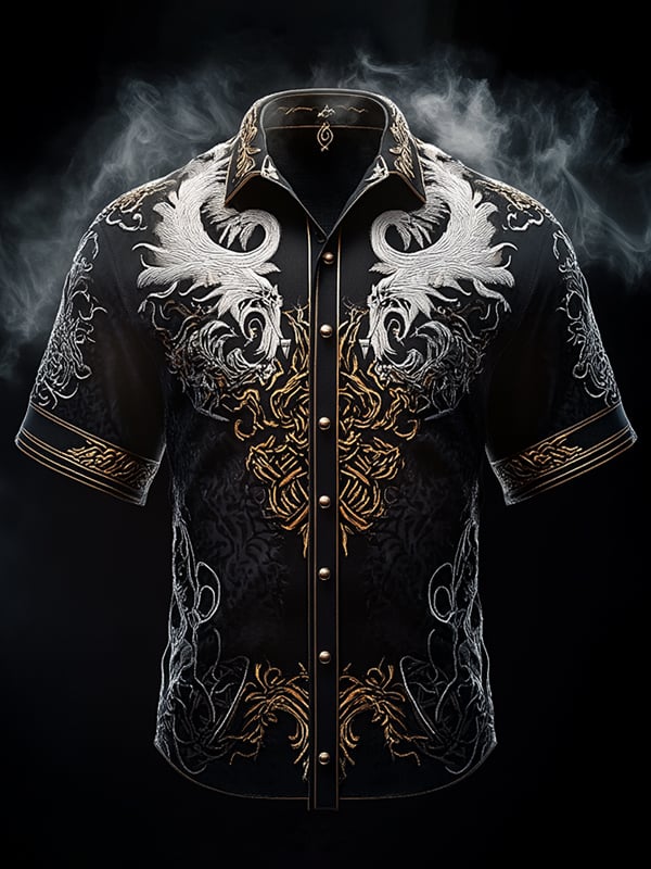 Camisa retro Viking Graphic de manga corta para hombre