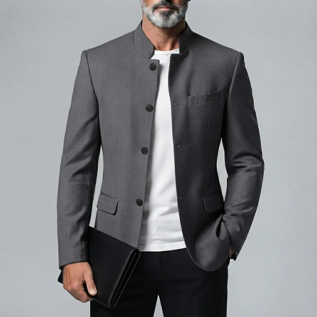 para hombre retro de color sólido Mandarin Collar Single-Breasted chaqueta