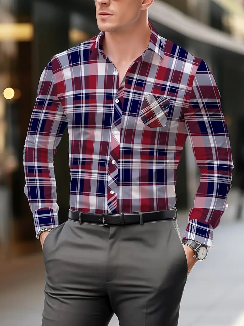 Camisa Street Style ejecutivo casual estampado de manga larga para hombre