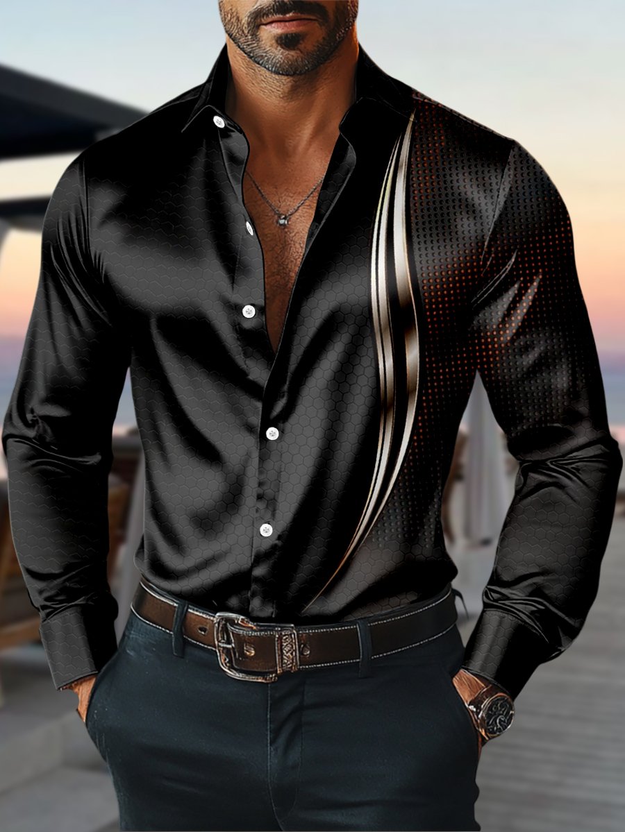 Camisa satén Luxe de manga larga con botones para hombre