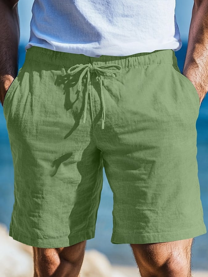 Pantalón retro de color sólido Design Elastic Waist Lace-Up casual para hombre