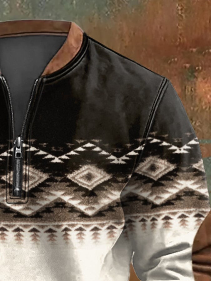 Sudadera Western estampado Zip cuello para hombre