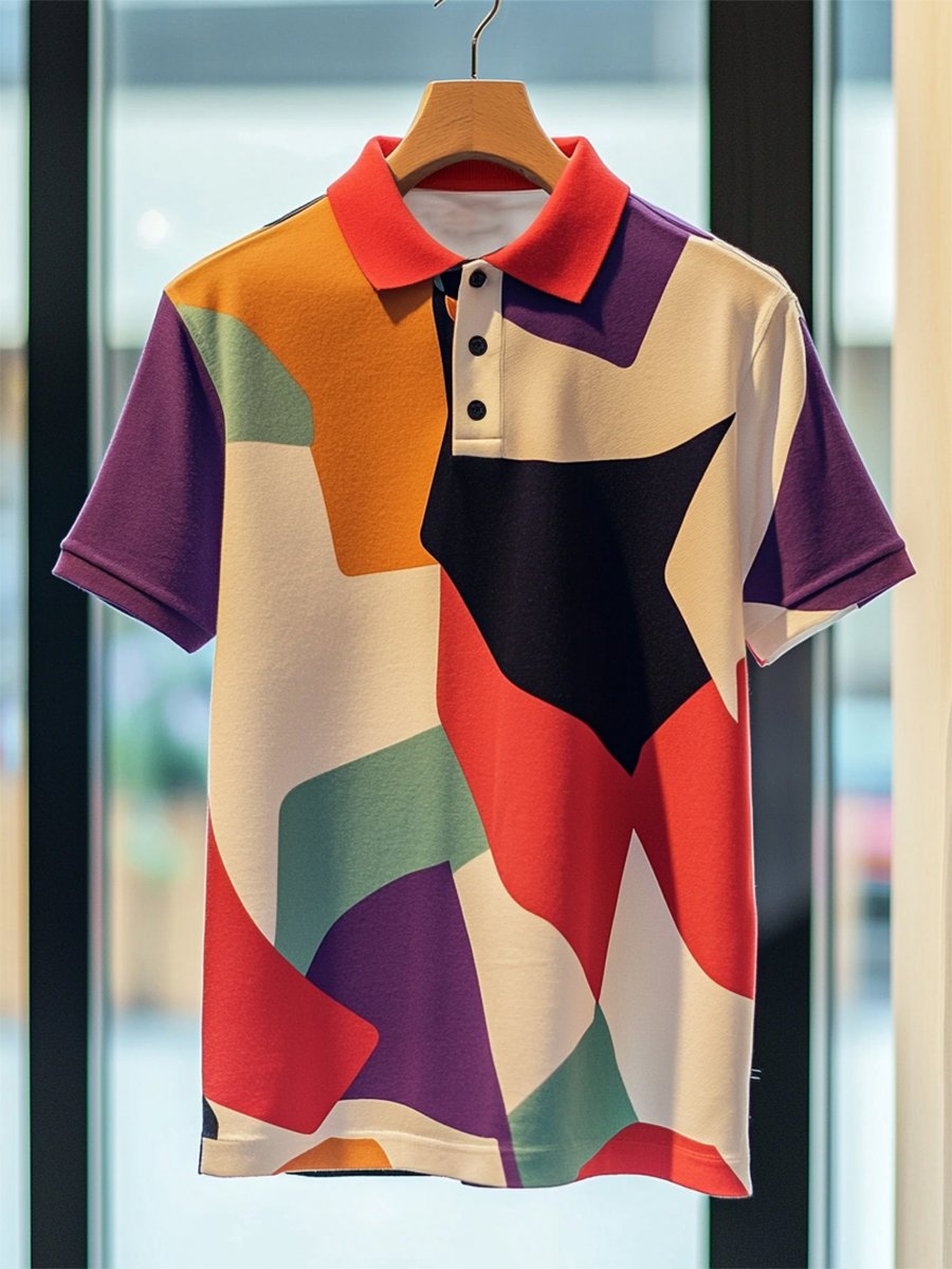 Camisa polo ejecutivo casual Bauhaus estampado Button de manga corta para hombre
