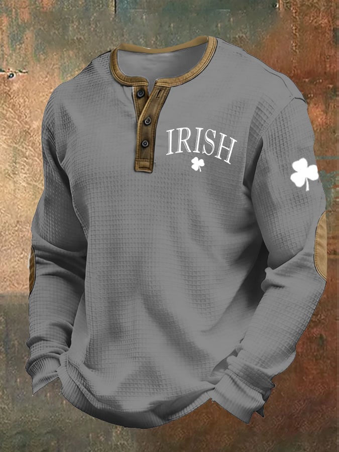 Camisa St. Patrick's Day estampado casual Henley para hombre