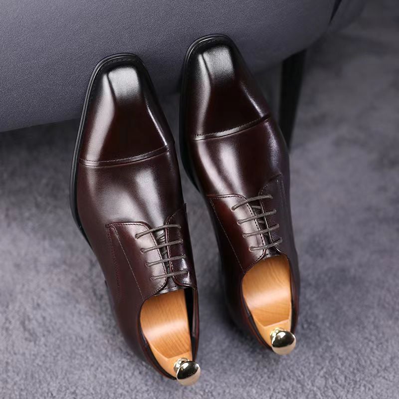 Zapatos elegantee Stereoscopic Square Toe Patchpara trabajo Lace-up Oxford cuero para hombre