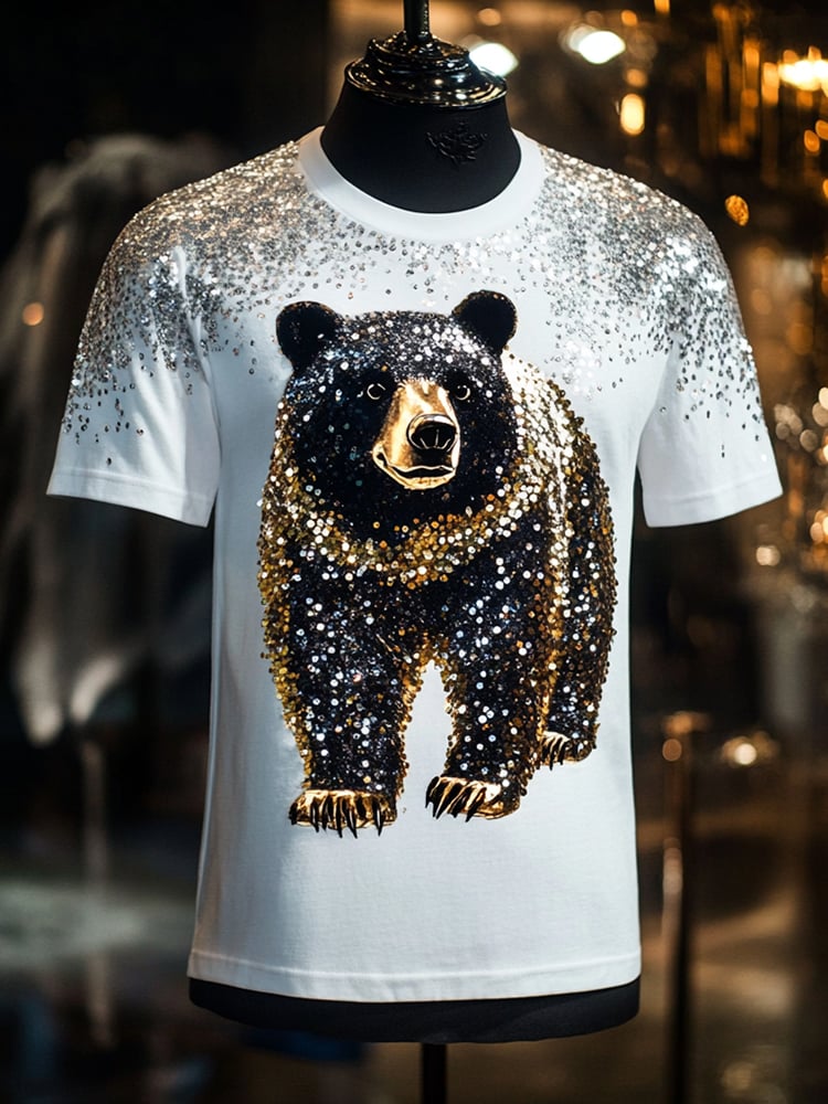 Camiseta Black Bear Sequin ejecutivo estampado de manga corta para hombre