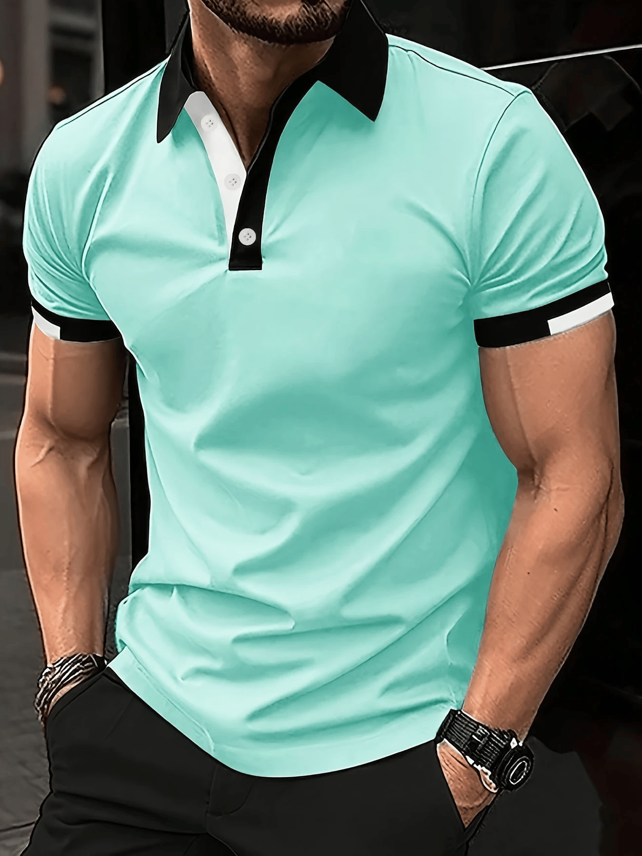 Camisa polo ejecutivo casual Button de manga corta para hombre