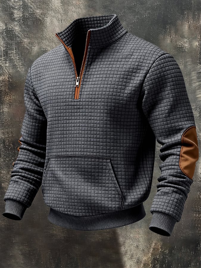 Sudadera retro jacquard texturizado Patchpara trabajo Comfortable Color-Blocked con cierre para hombre