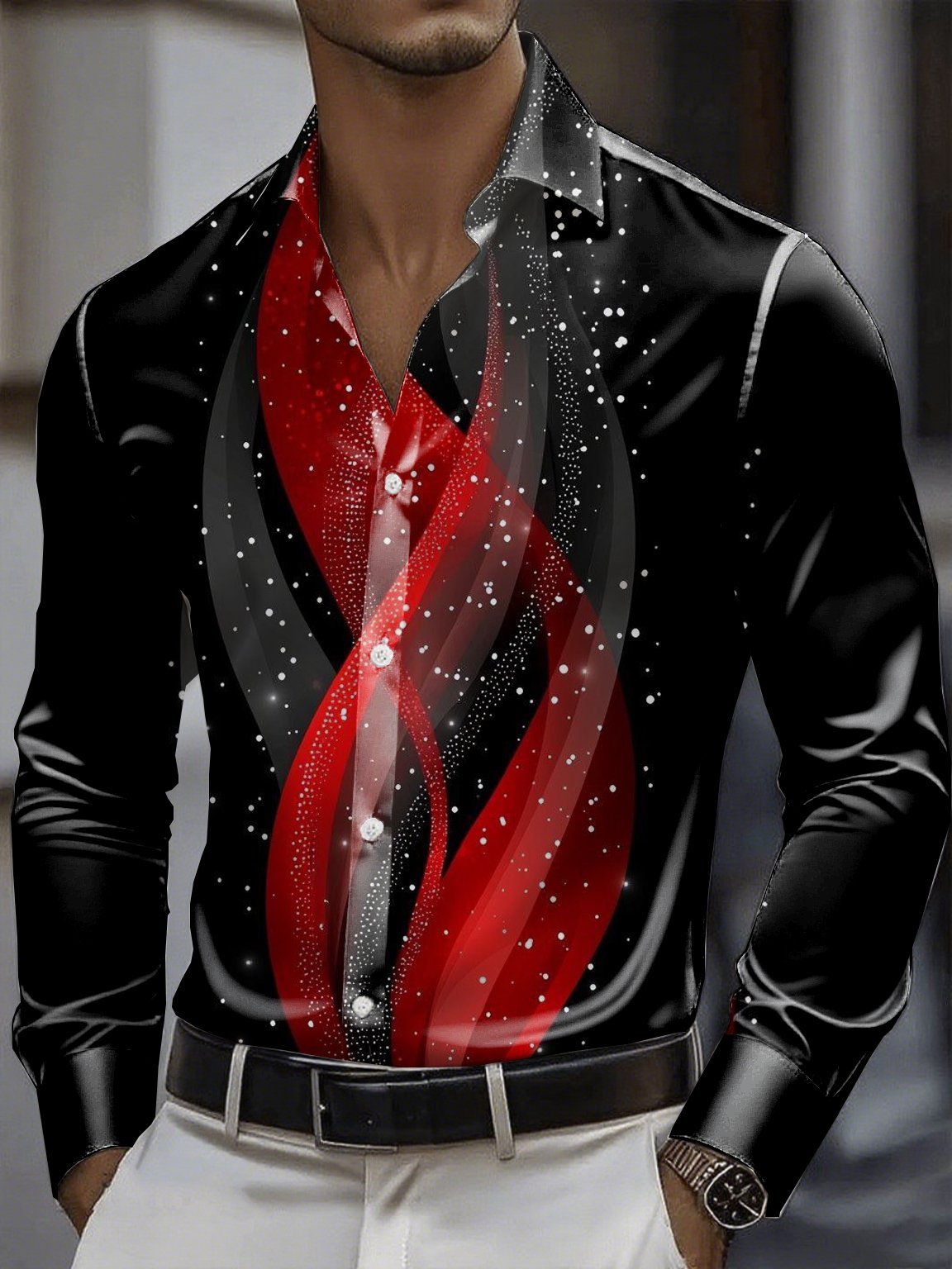 Camisa satén Luxe de manga larga con botones para hombre