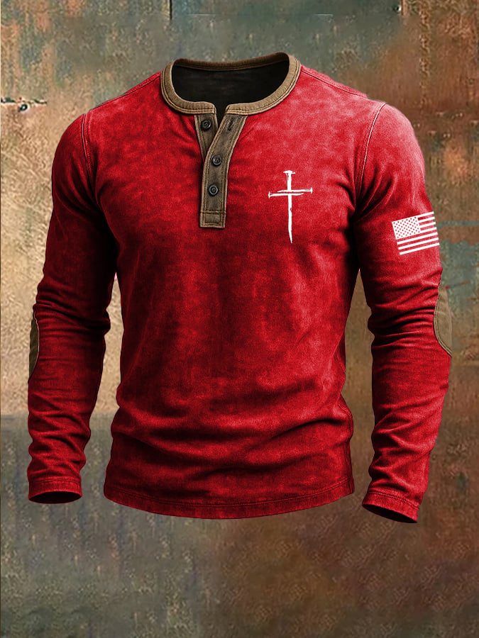 Faith estampado Henley Top para hombre
