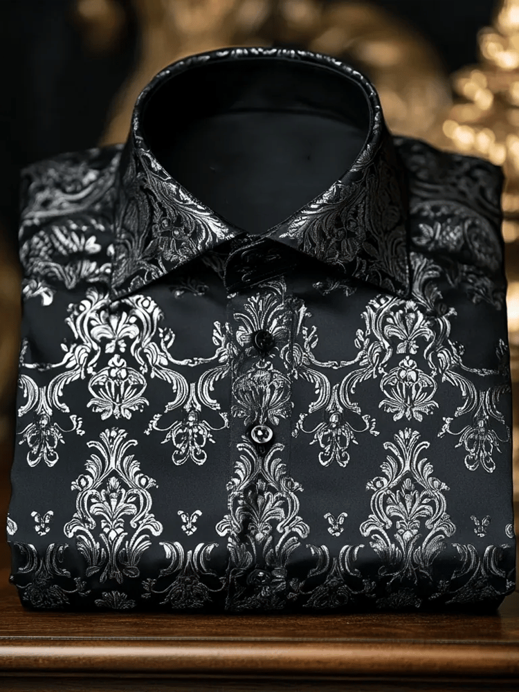 Camisa de lujo Romantic Contrast Color estampado de manga larga para hombre