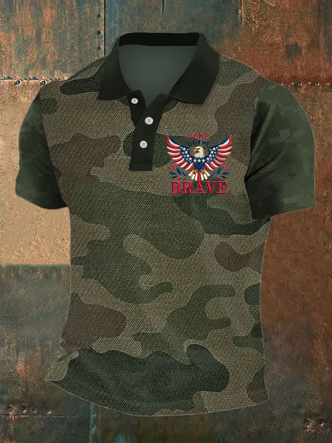 Camisa polo Independence Day camuflaje estampado casual para hombre