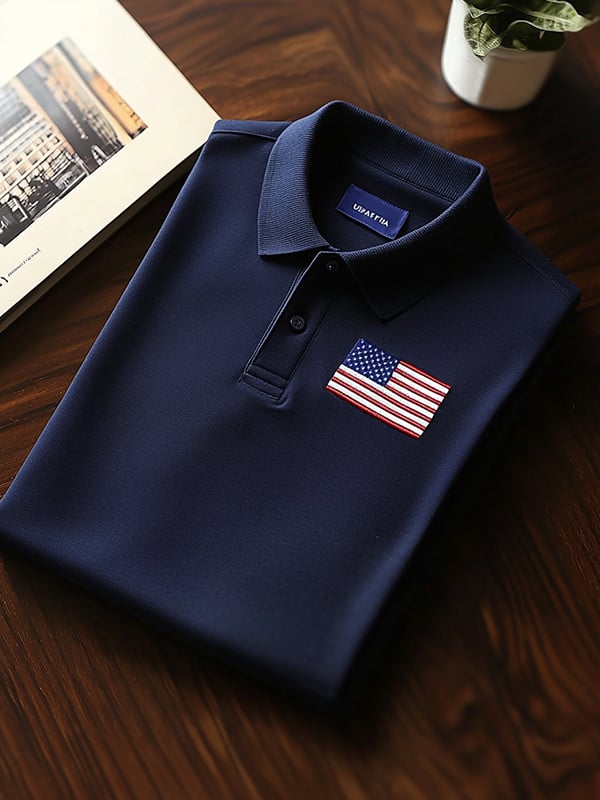 Camisa polo clásico ejecutivo Flag Independence Day de manga corta para hombre