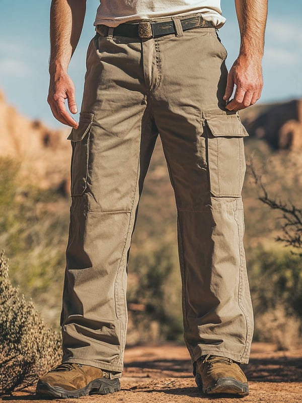 Western para exterior Khaki tejido Multi-bolsillo Overalls para hombre