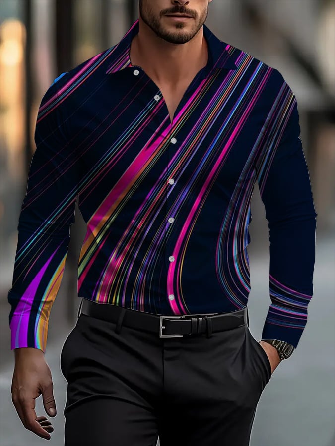 Camisa clásico ejecutivo a cuadros rayas estampado de manga larga para hombre