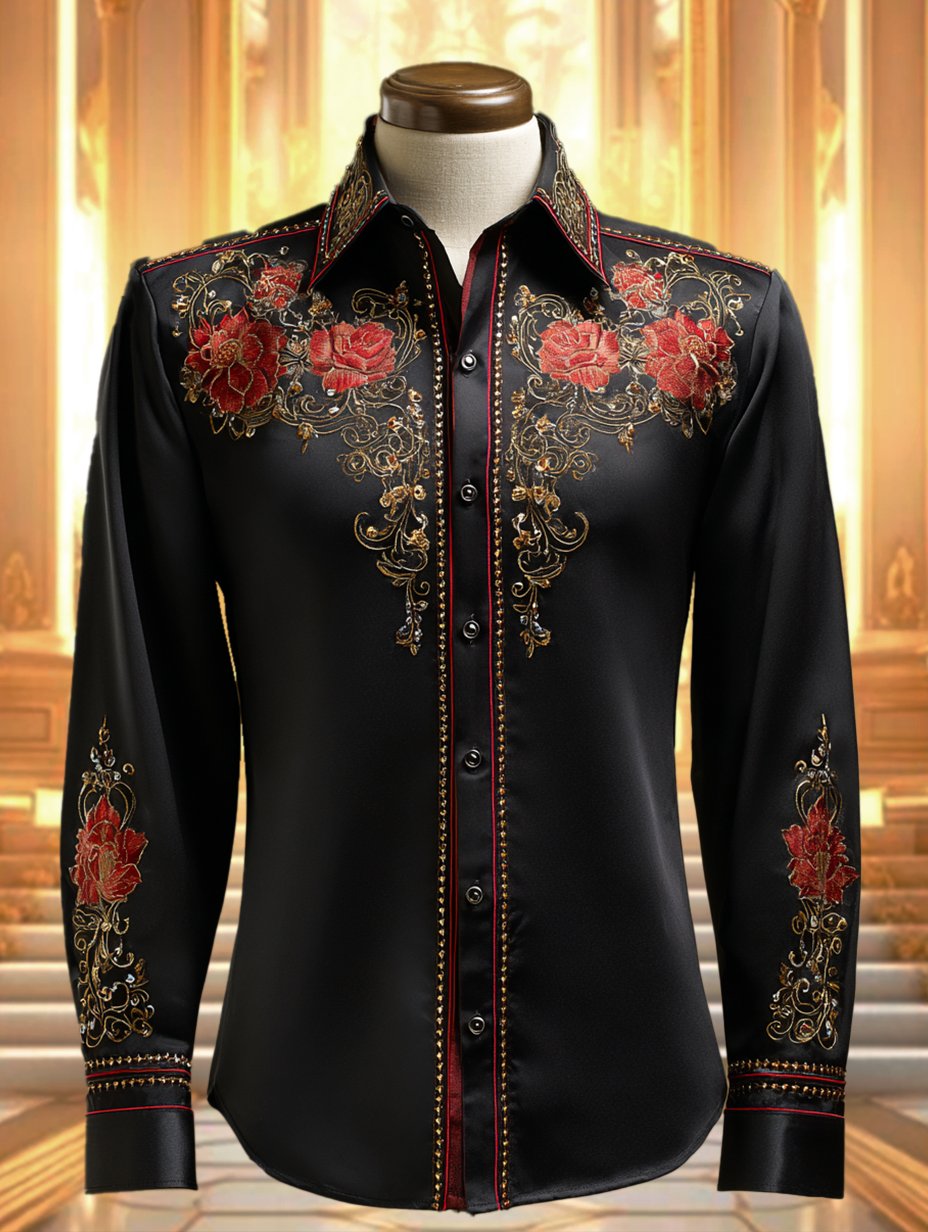 Camisa satén Luxe de manga larga con botones para hombre