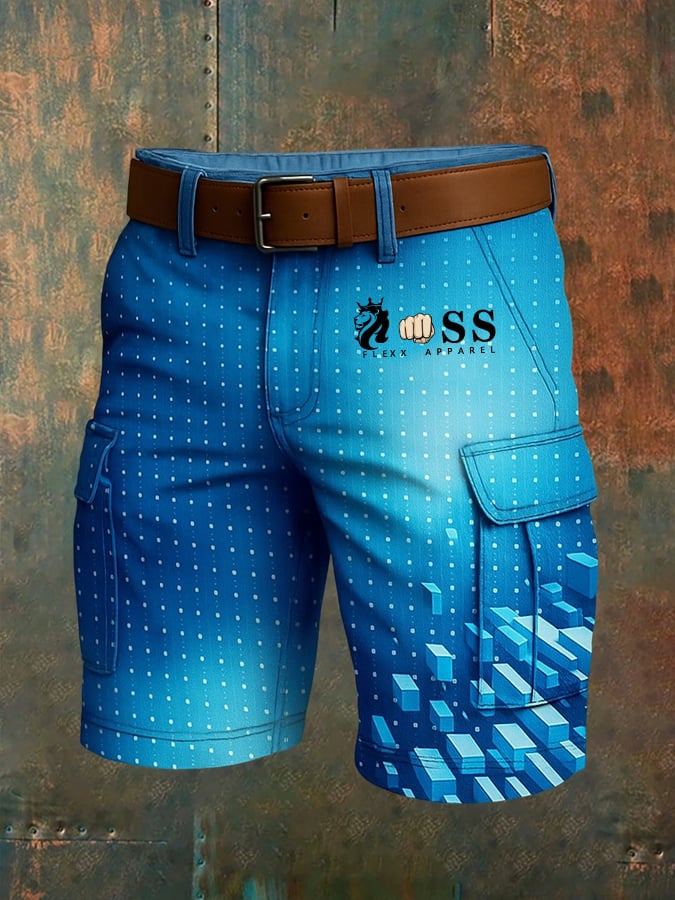 Shorts retro Letter estampado Multi-bolsillo Design Cargo para hombre